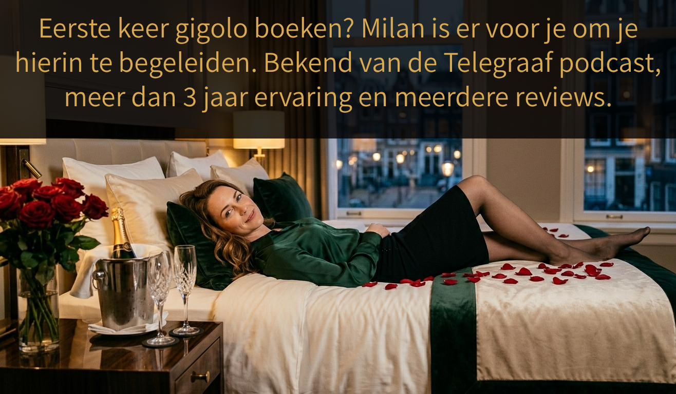 Vrouw ligt op bed en wacht op haar eerste keer ontmoeting met een gigolo.