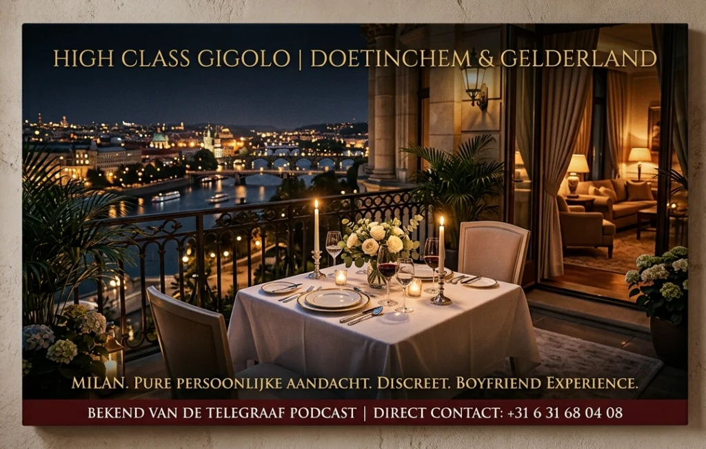 Luxe diner op een balkon met uitzicht, aangeboden door high class gigolo Milan uit Doetinchem voor een exclusieve en discrete ervaring.