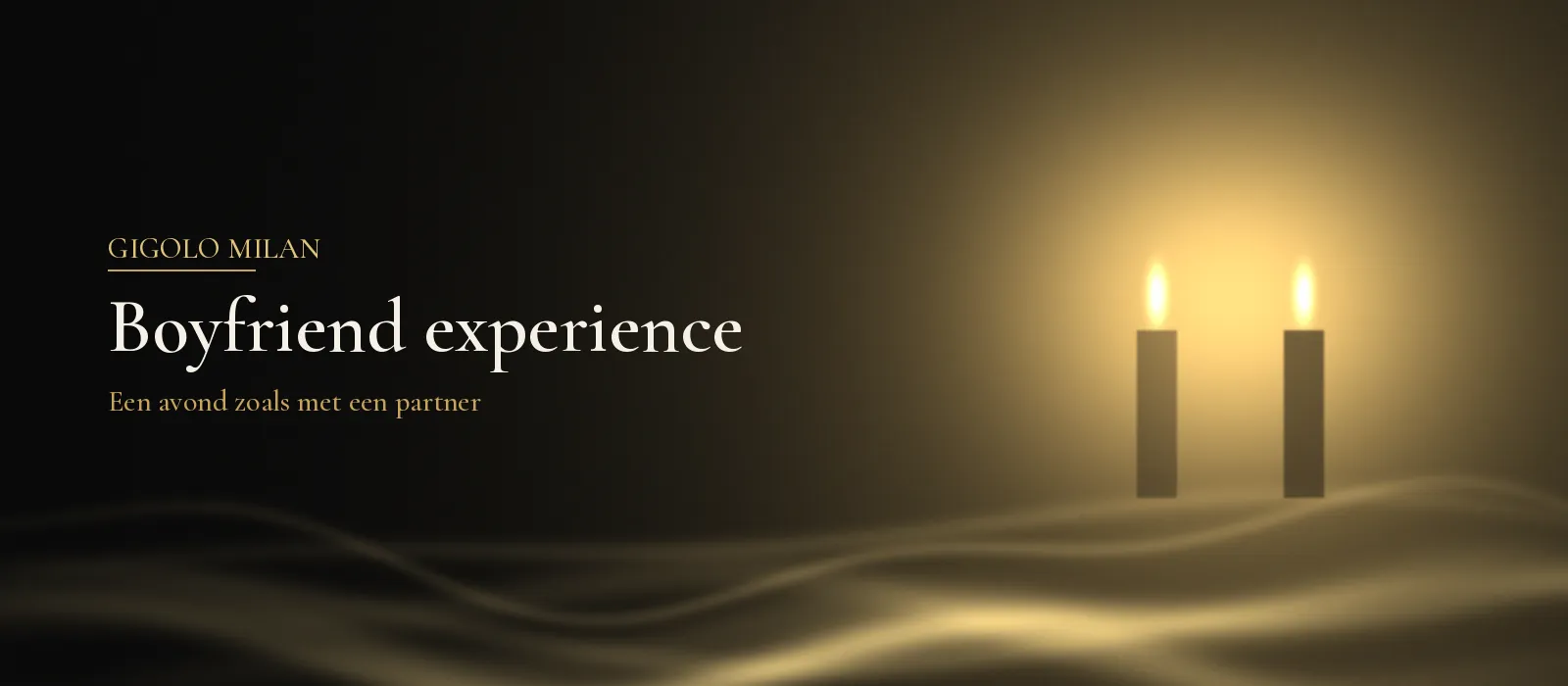 Abstract sfeerbeeld met twee brandende kaarsen naast elkaar in warm goudlicht op een donkere achtergrond, bij boyfriend experience Nederland