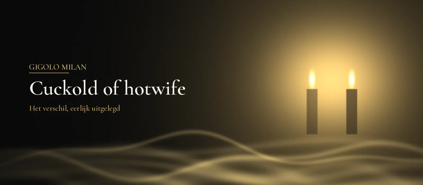 Abstract sfeerbeeld met twee brandende kaarsen en zachte gouden lijnen op een donkere achtergrond, bij cuckold of hotwife