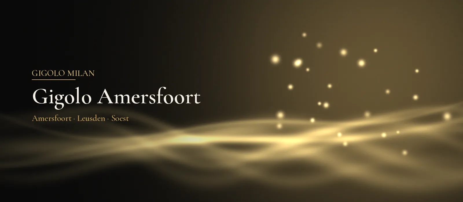 Abstract sfeerbeeld met kleine gouden lichtjes en zachte golvende lijnen op een donkere achtergrond, bij gigolo Amersfoort