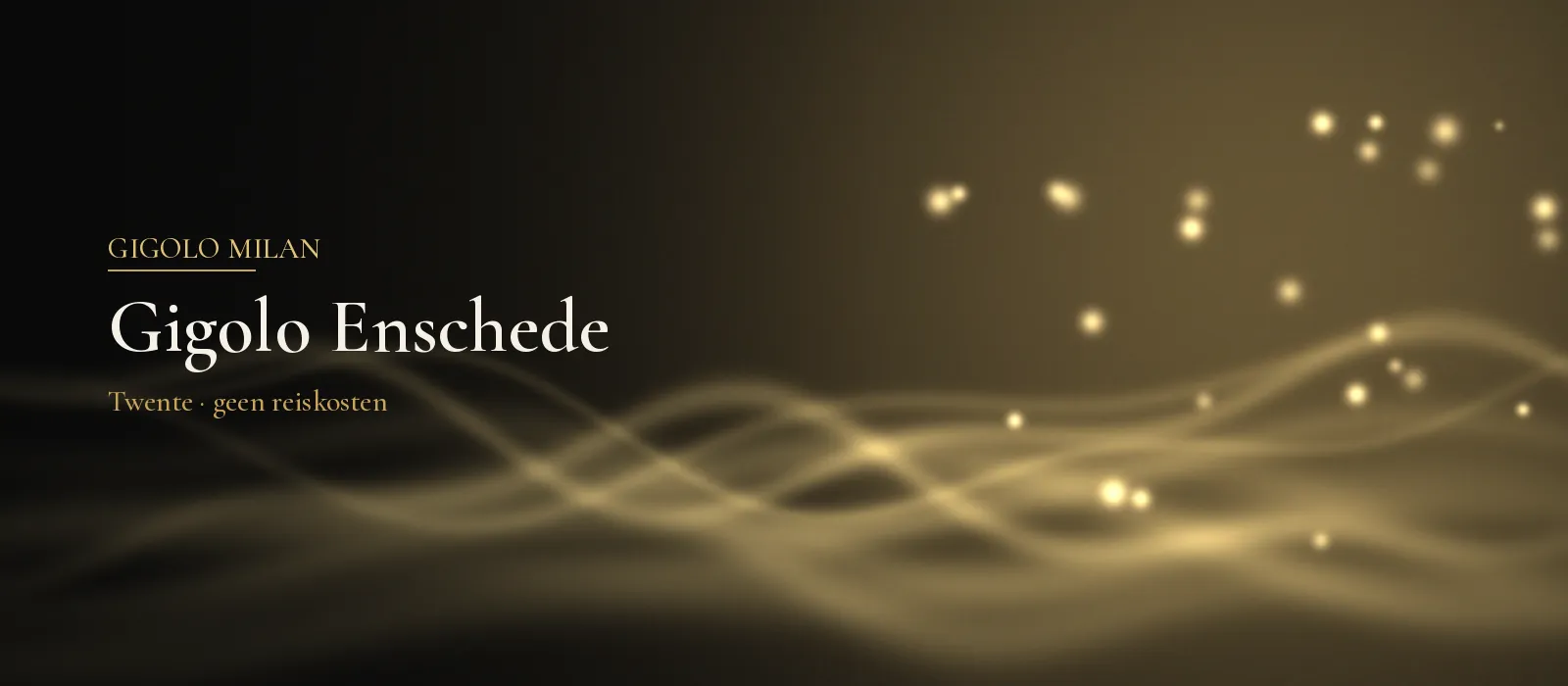 Abstract sfeerbeeld met kleine gouden lichtjes en zachte golvende lijnen op een donkere achtergrond, bij gigolo Enschede en Twente