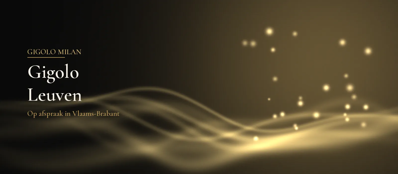 Abstract sfeerbeeld met kleine gouden lichtjes en zachte golvende lijnen op een donkere achtergrond, bij gigolo Leuven