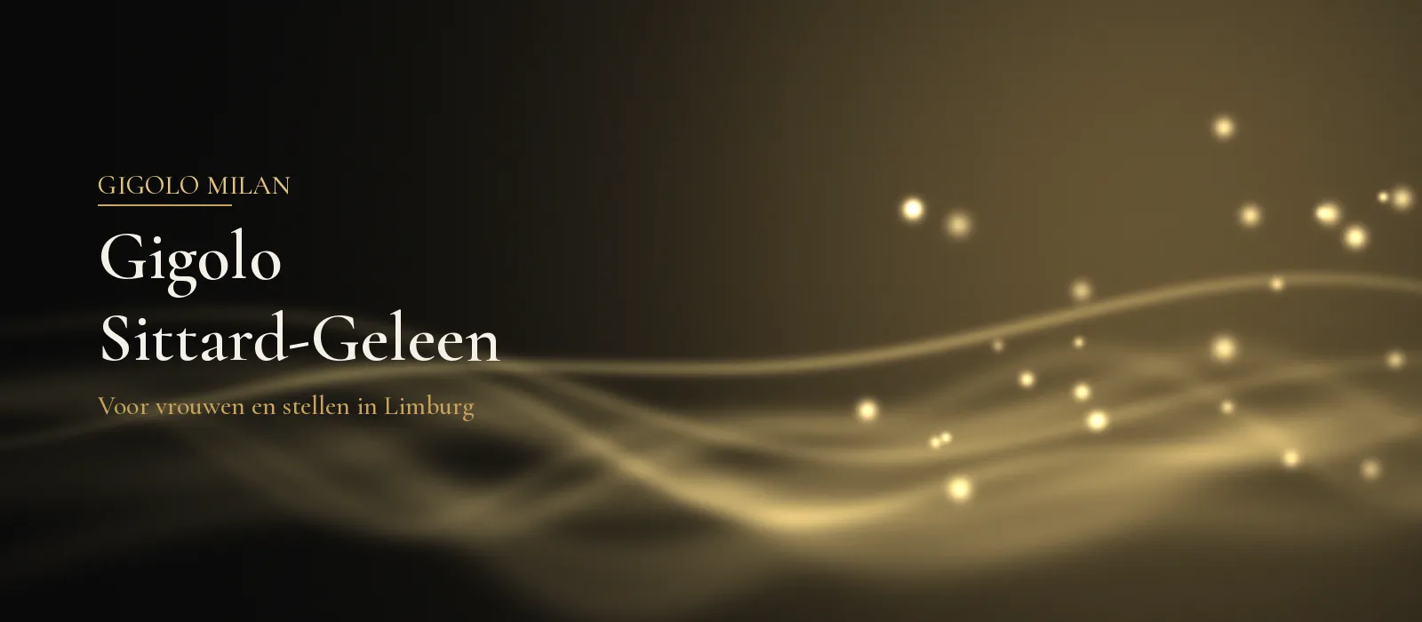 Abstract sfeerbeeld met kleine gouden lichtjes en zachte golvende lijnen op een donkere achtergrond, bij gigolo Sittard-Geleen